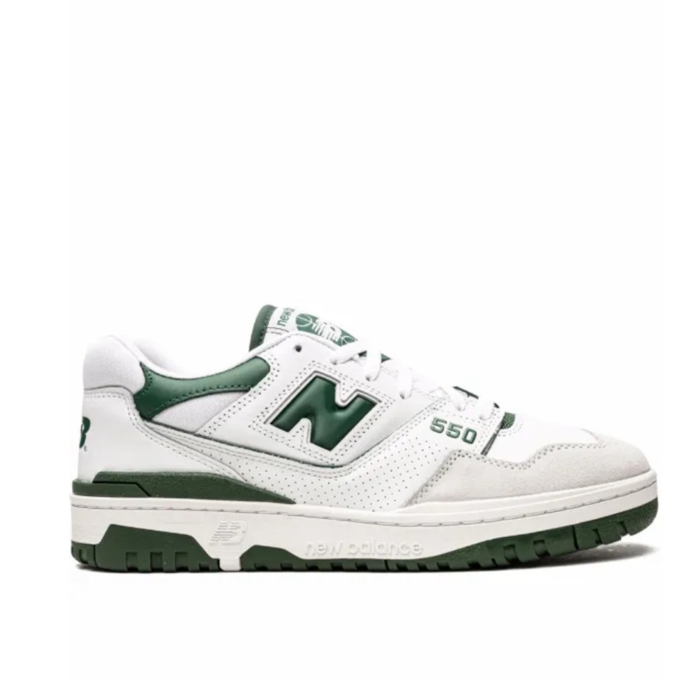 New Balance 550 White and Forest Green Shoes
